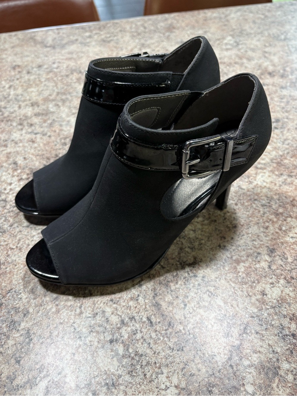 Women's Black Peep-Toe Ankle Booties with Buckle